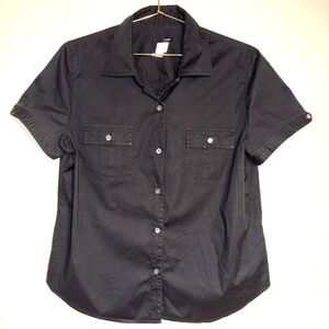 Classic, J. Crew Black Button Down Shirt, short sleeves, Sz L but fits smaller